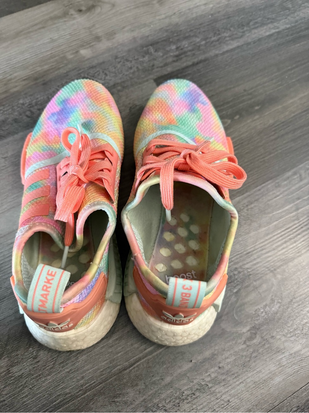 adidas Kids Pastel Tie-Dye Sneakers with Coral Laces